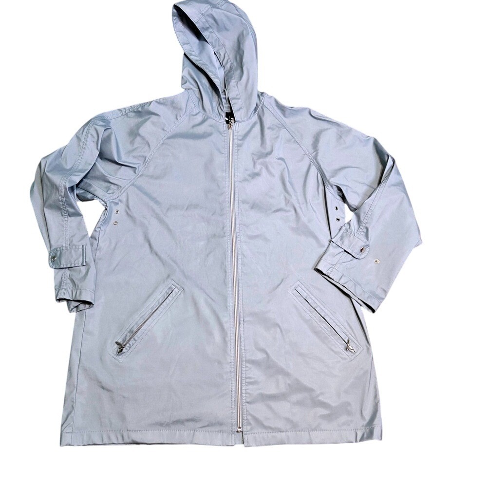 Totes Lightweight Hooded Rain Jacket Women's Blue Size LG Full Zip Pockets
